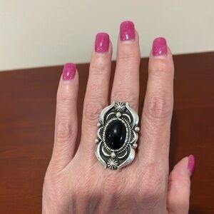 Gorgeous Navajo Albert Jake Sterling Silver and Onyx Ring -size 6.5 - Never Worn